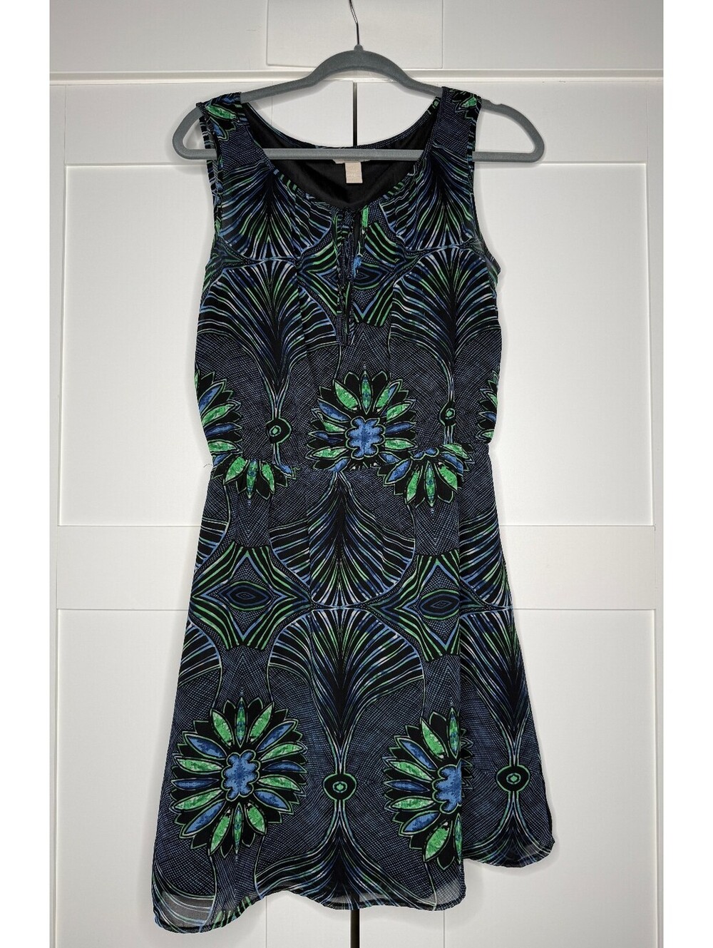 Banana Republic Sleeveless Blue Green Abstract Floral Dress, Size 8